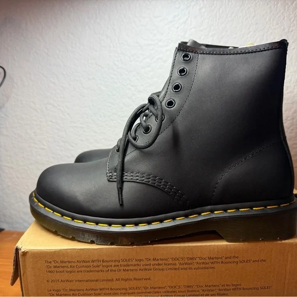 Dr. Martens Black Leather Boots with Yellow Stitching - Picture 8 of 10